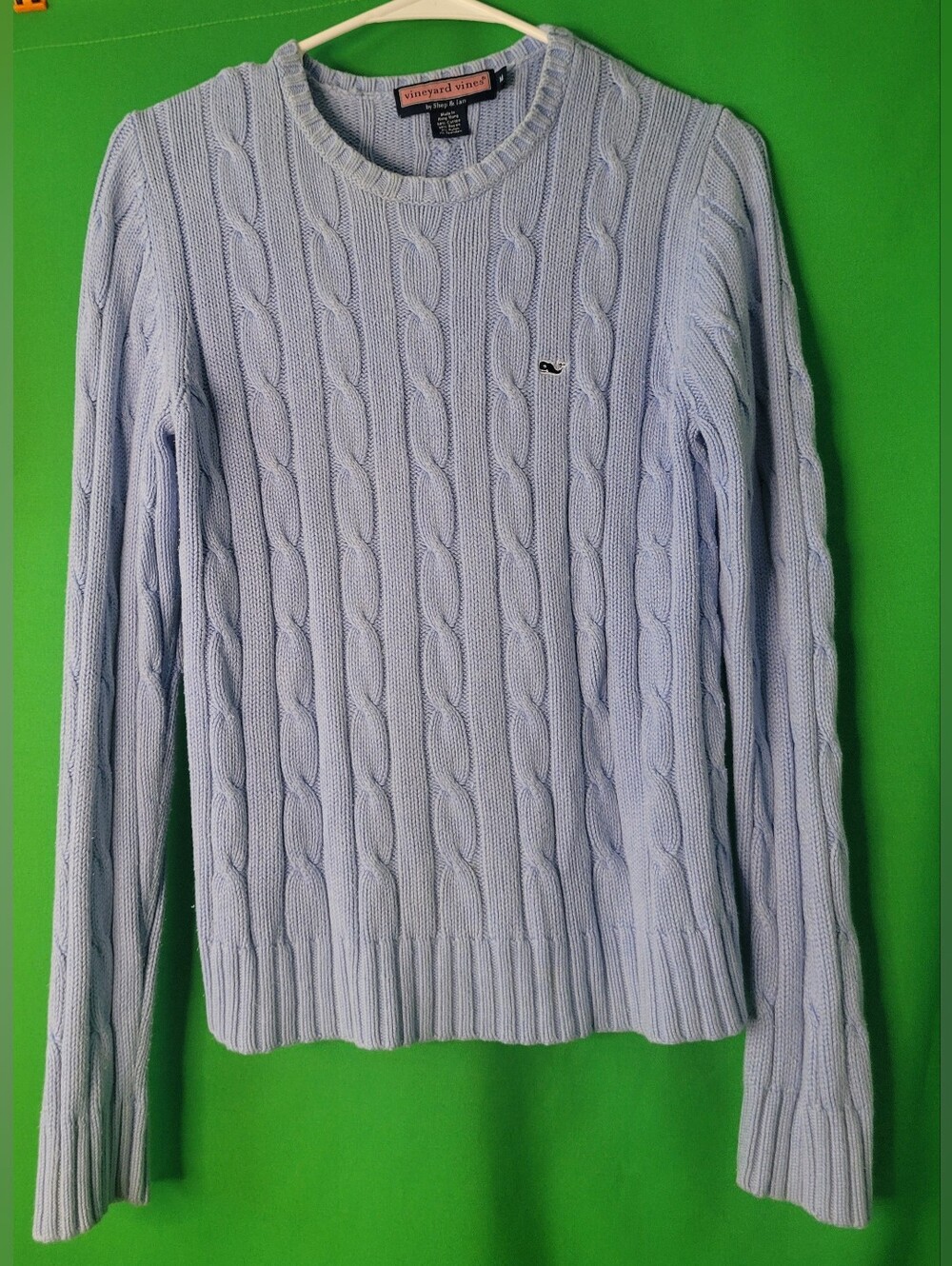 Vineyard Vines By Shep & Ian Pastel Blue Cable-Knit Cotton Crewneck Sweater Sz M